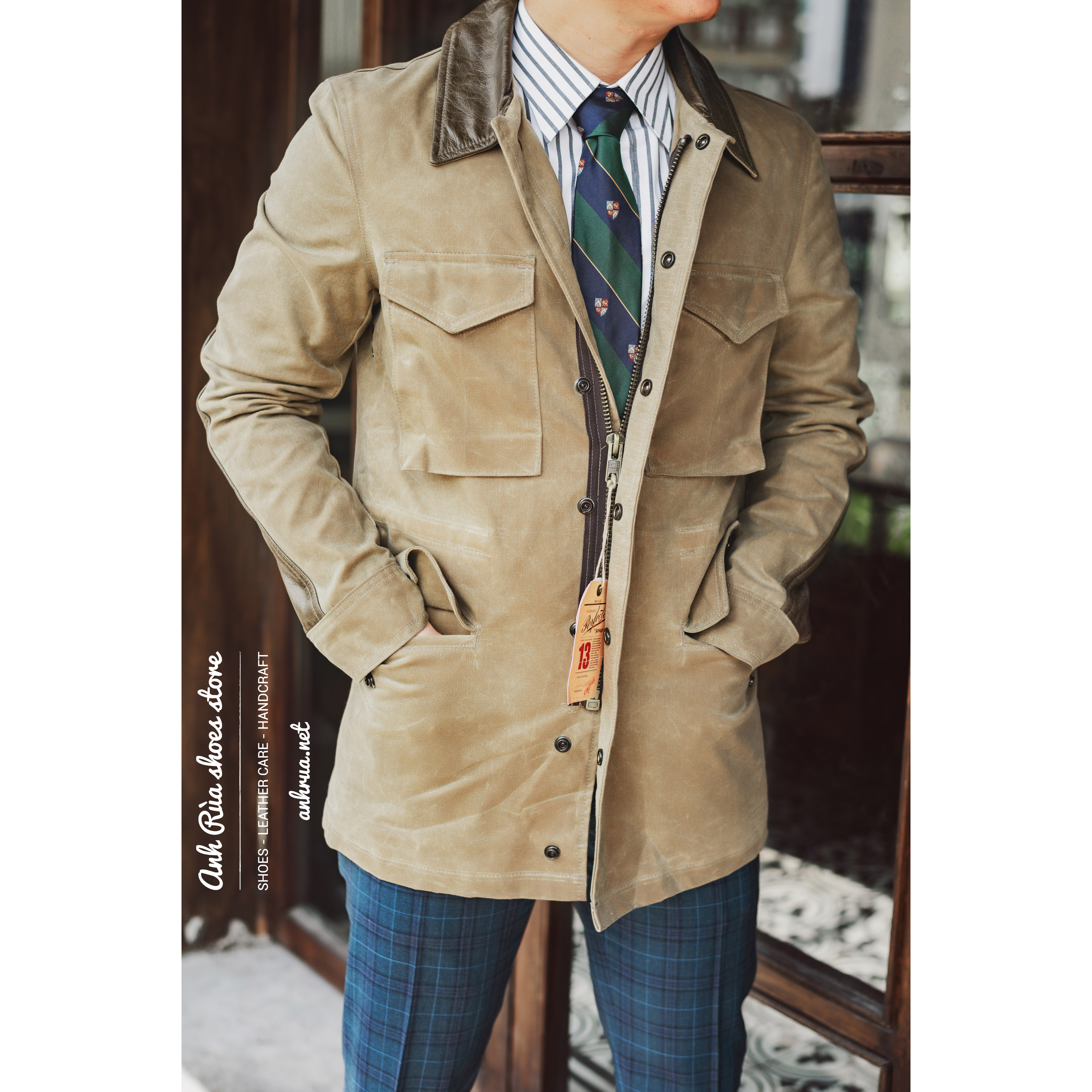 Áo Khoác Da Khaki Nam Olive Field Jacket Schott