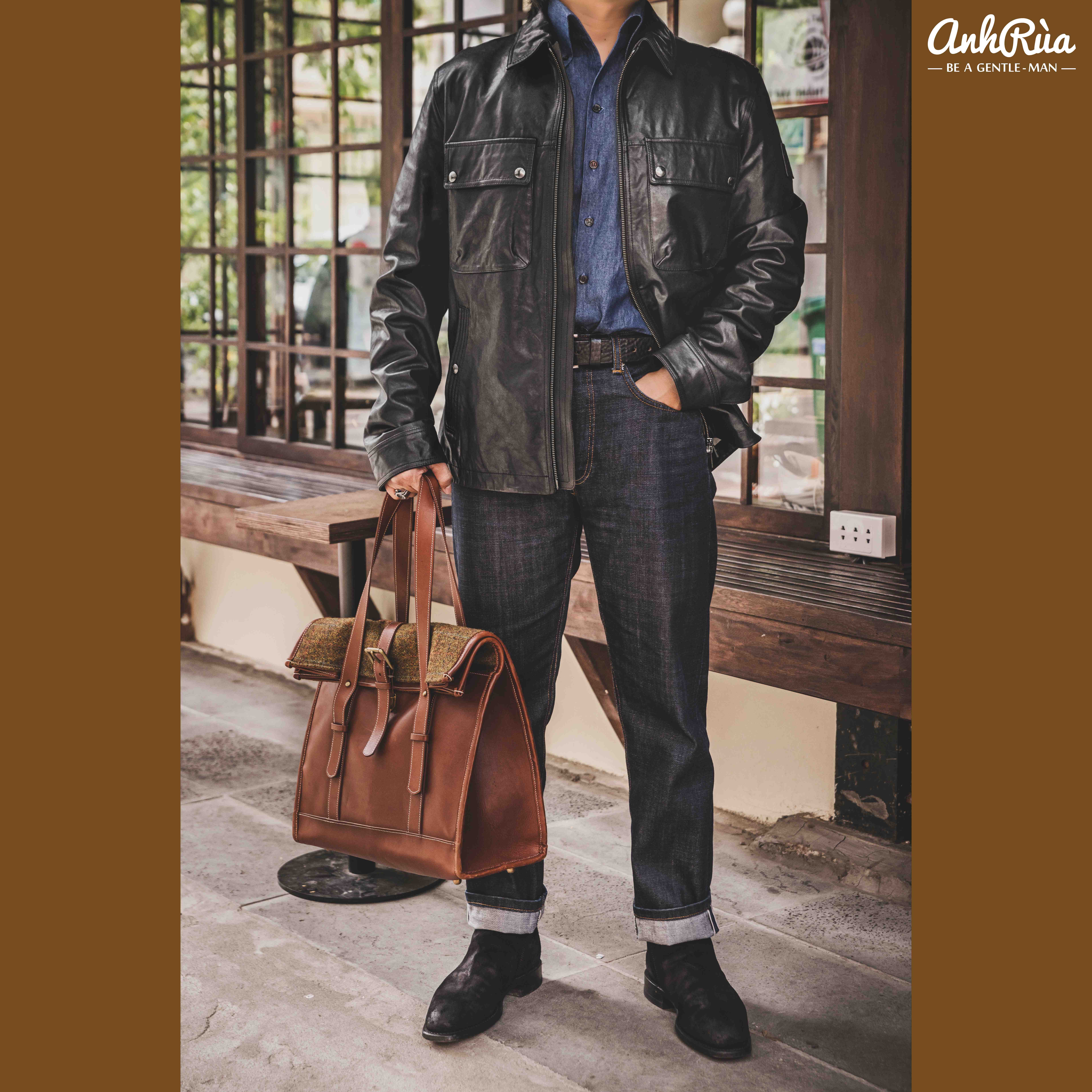 Áo Khoác Da Nam Black Lambskin Tour Overshirt Jacket Belstaff