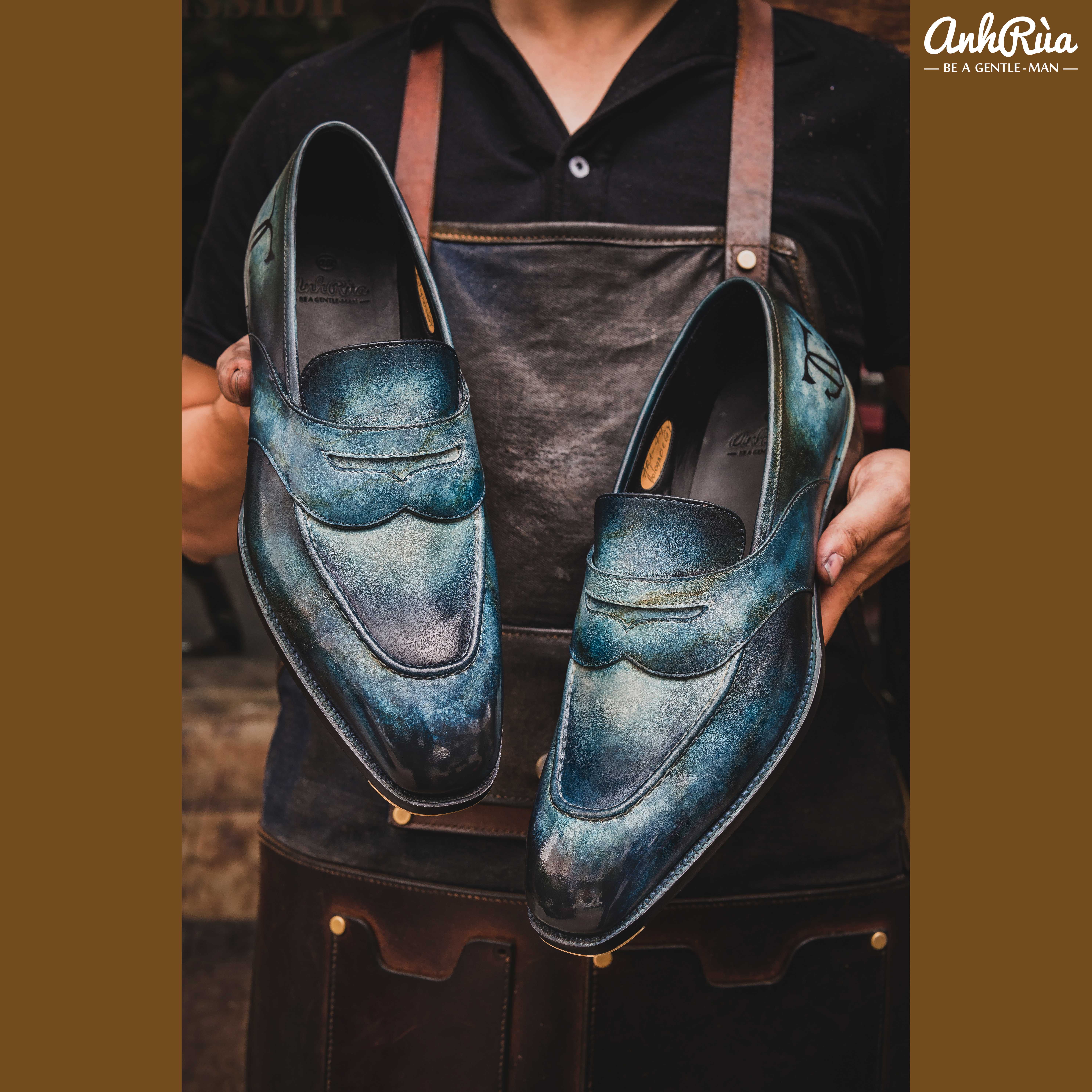 Giày lười nam Penny Loafers Marble Ocean Patina Anh Rùa