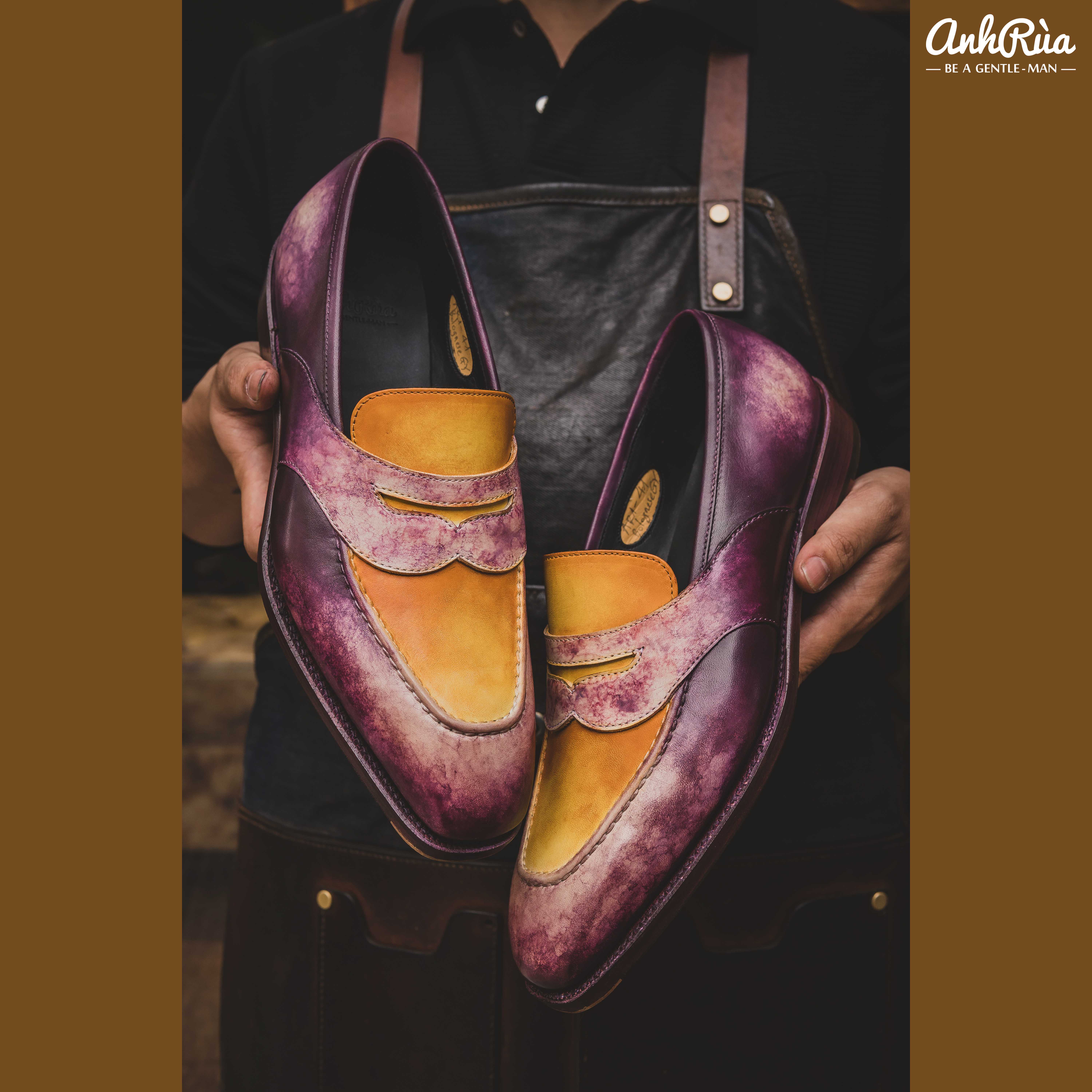 Giày Lười Nam Penny Loafers Purple Marble Patina Anh Rùa