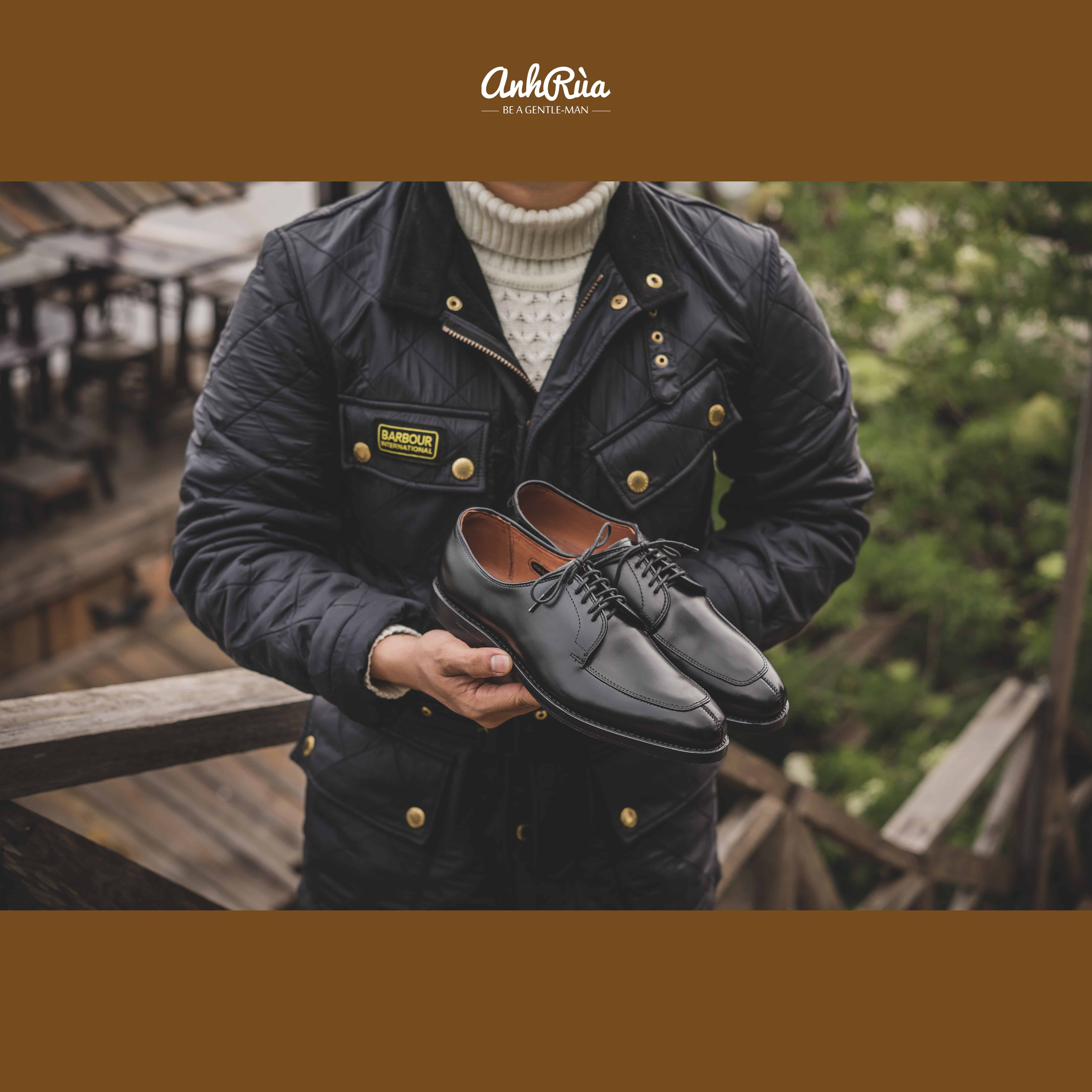 Giày Tây Nam Black Split Toe Derby V Tread Allen Edmonds