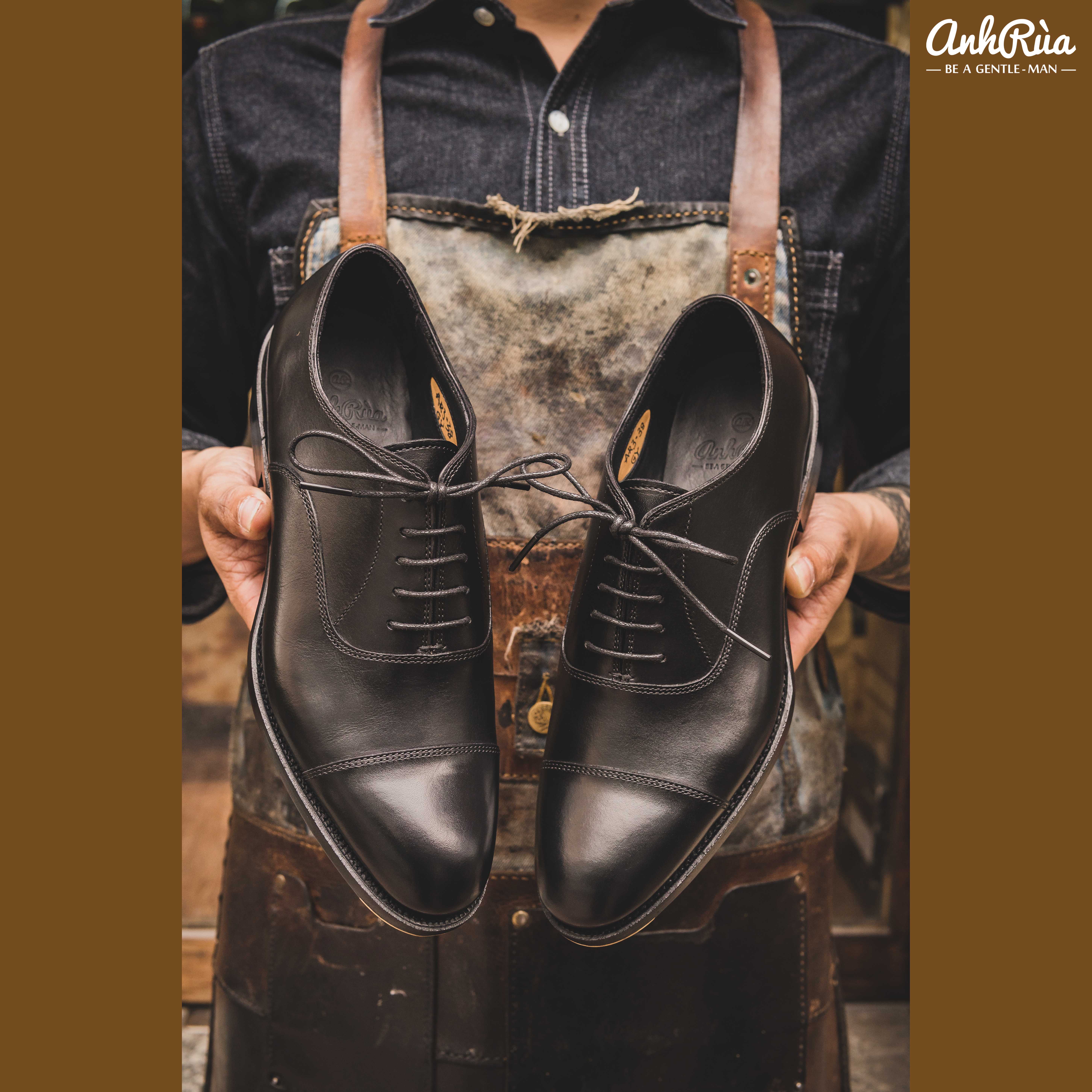 Giày Tây Nam Cap Toe Oxfords Black Anh Rùa