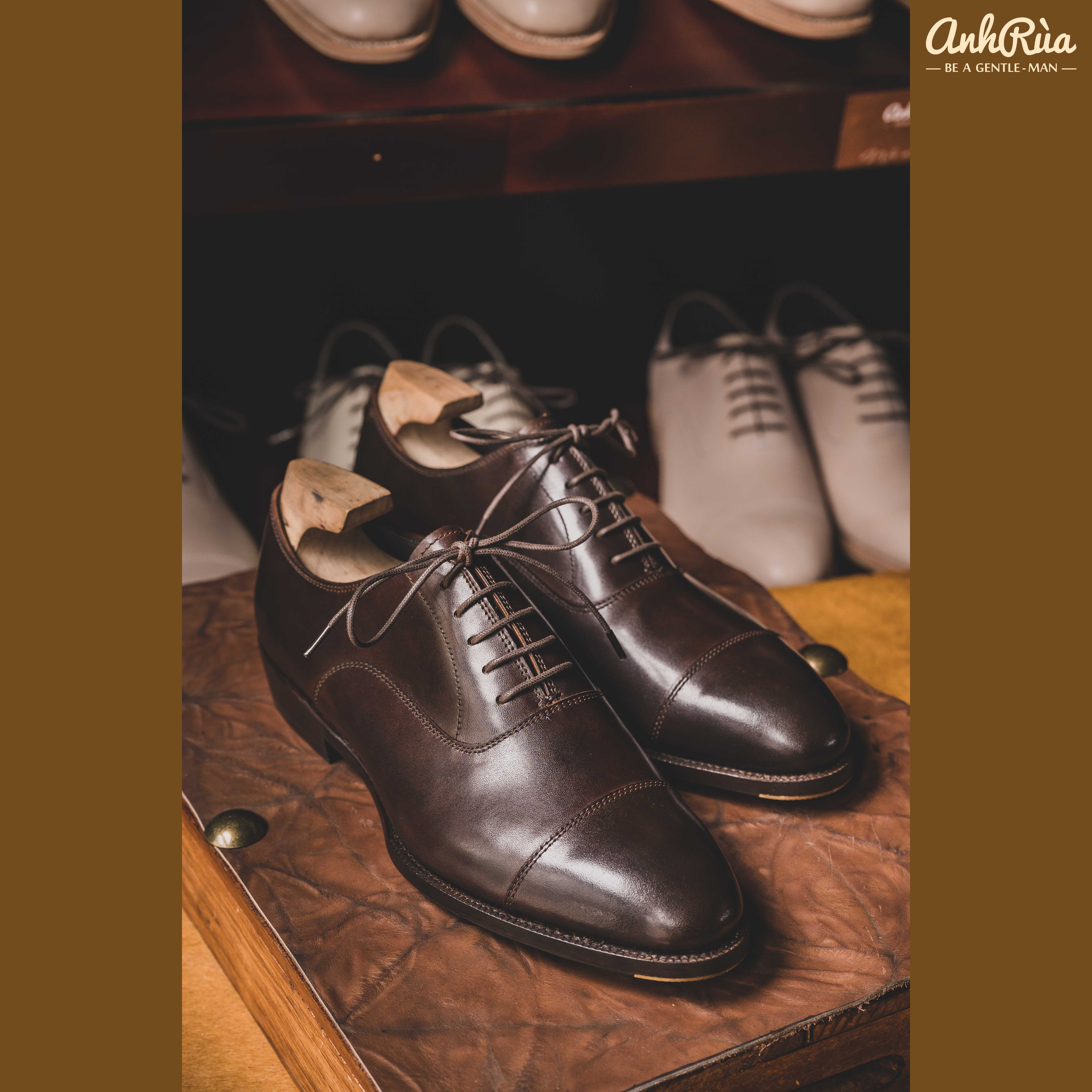 Giày Tây Nam Cap Toe Oxfords Dark Brown Anh Rùa