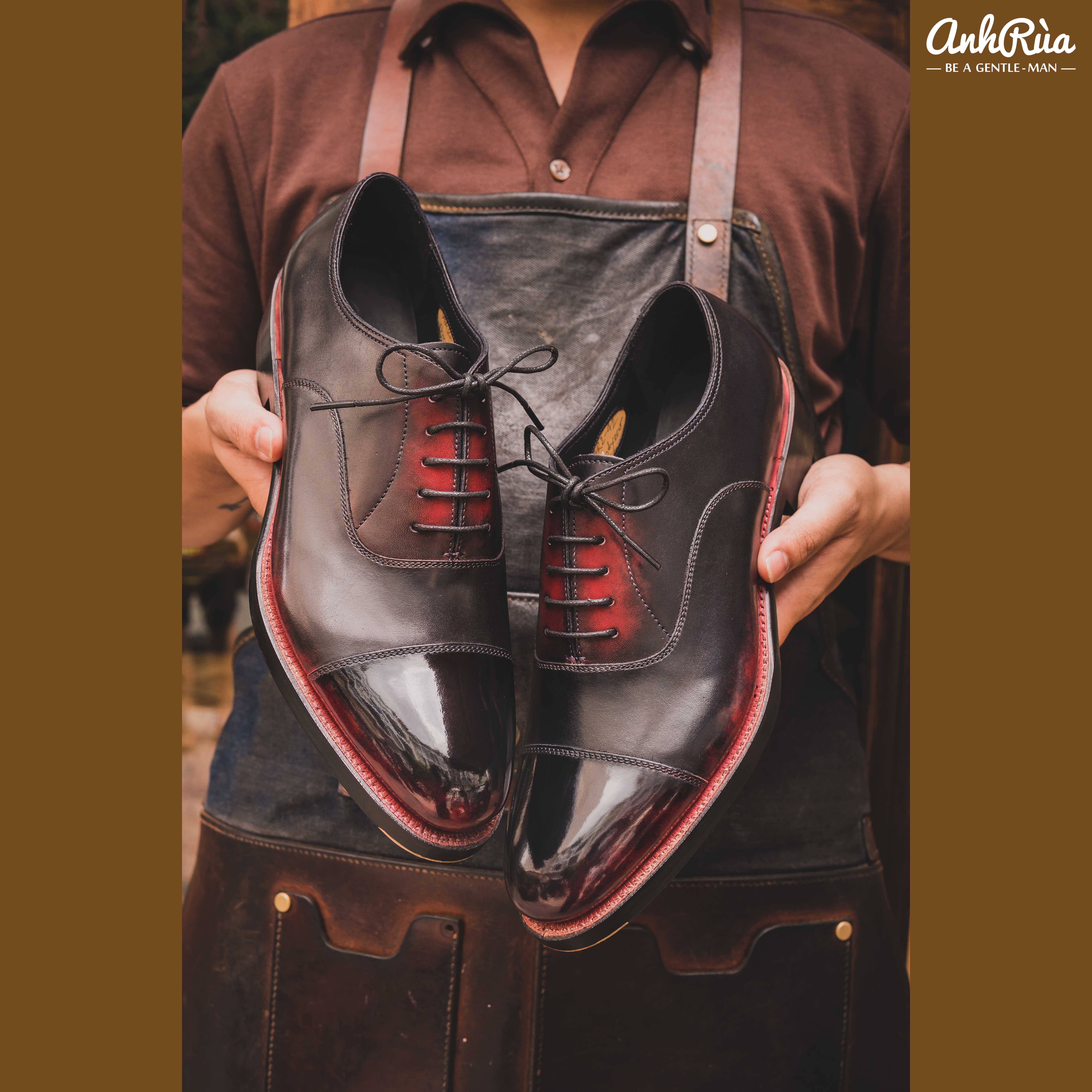 Giày Tây Nam Double Sole Cap Toe Oxfords Red Shaded Patina Anh Rùa