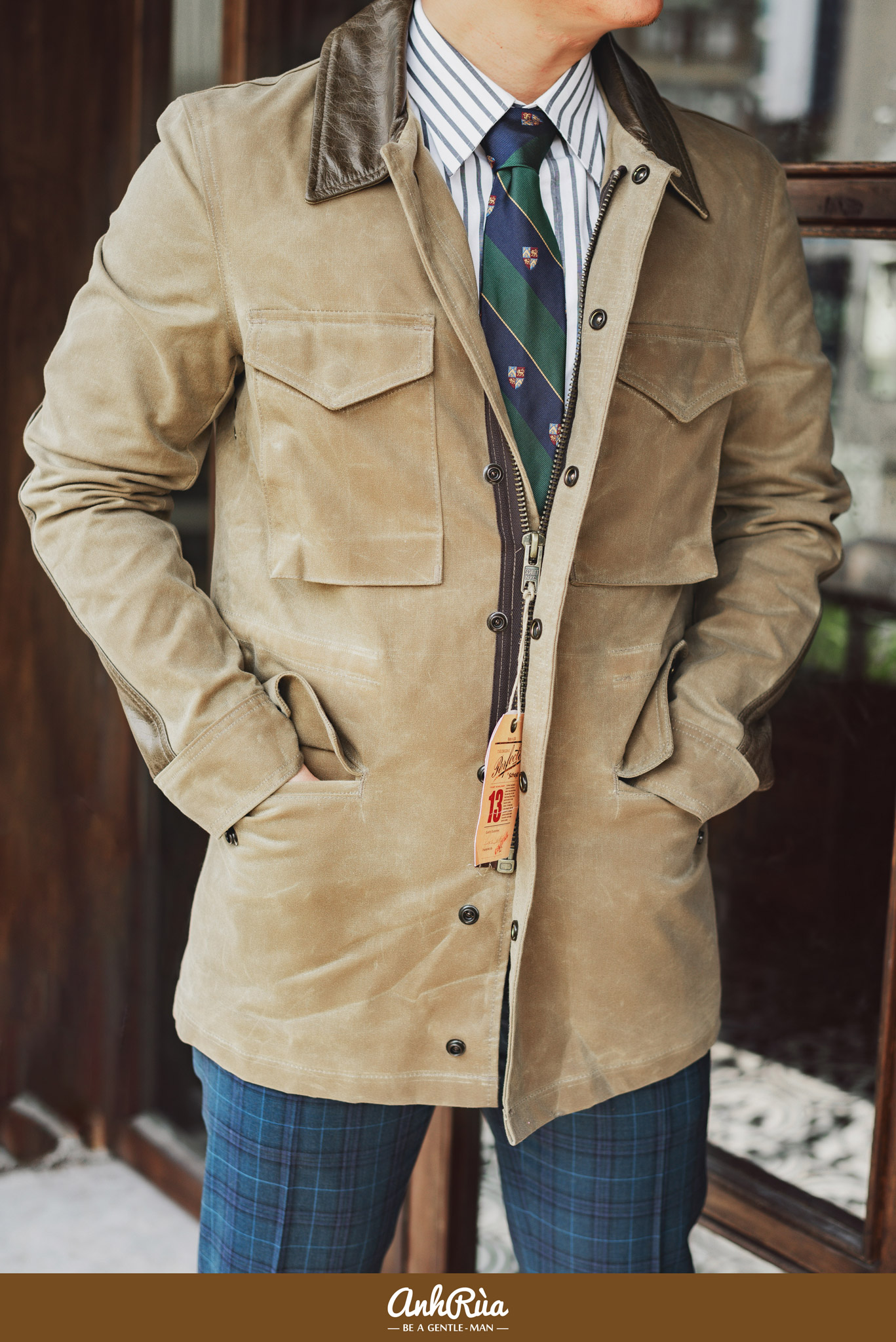 Áo Khoác Da Nam Olive Wax Cotton Field Jacket Schott