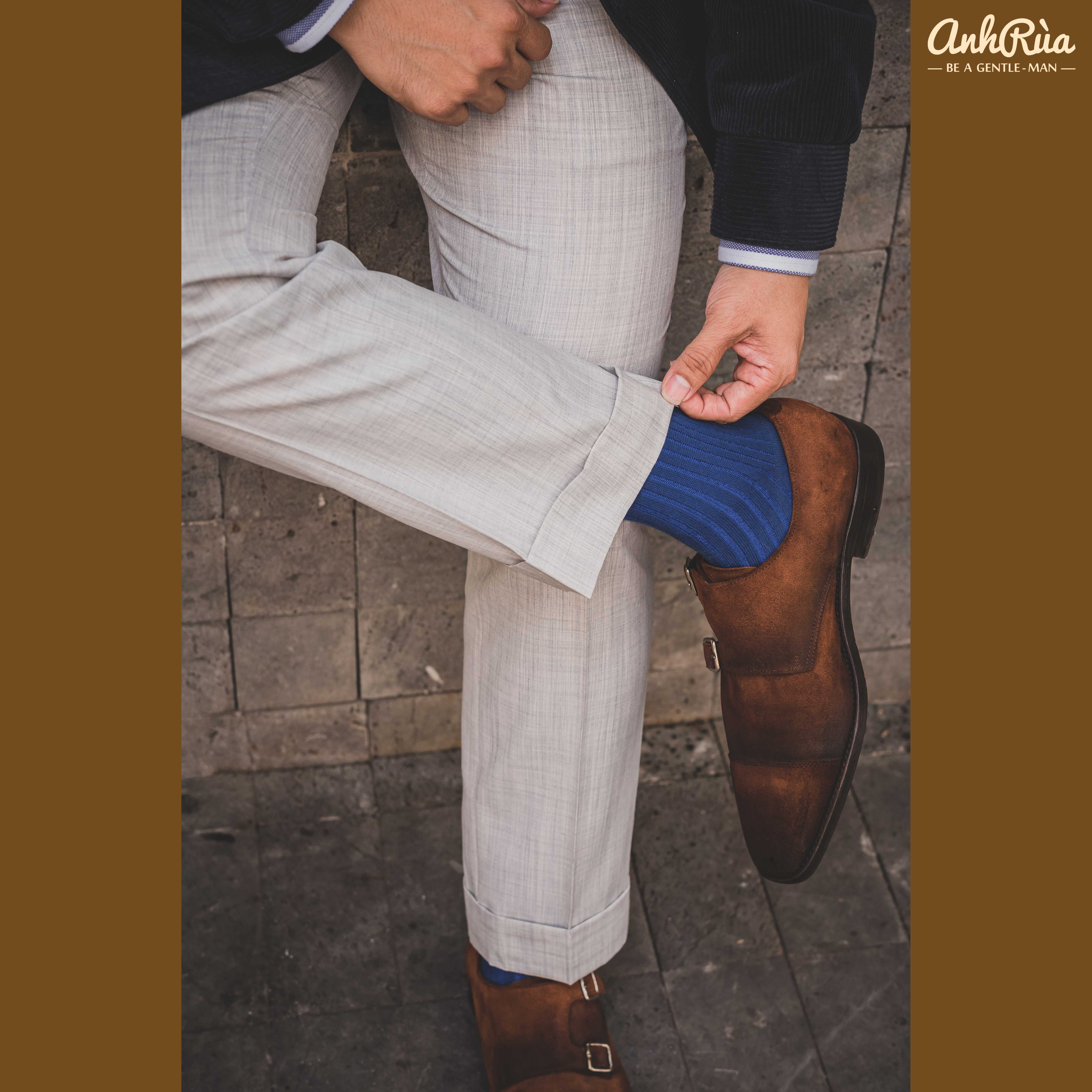 Vớ Nam Mid Calf Cotton Supima Royal Blue Anh Rùa